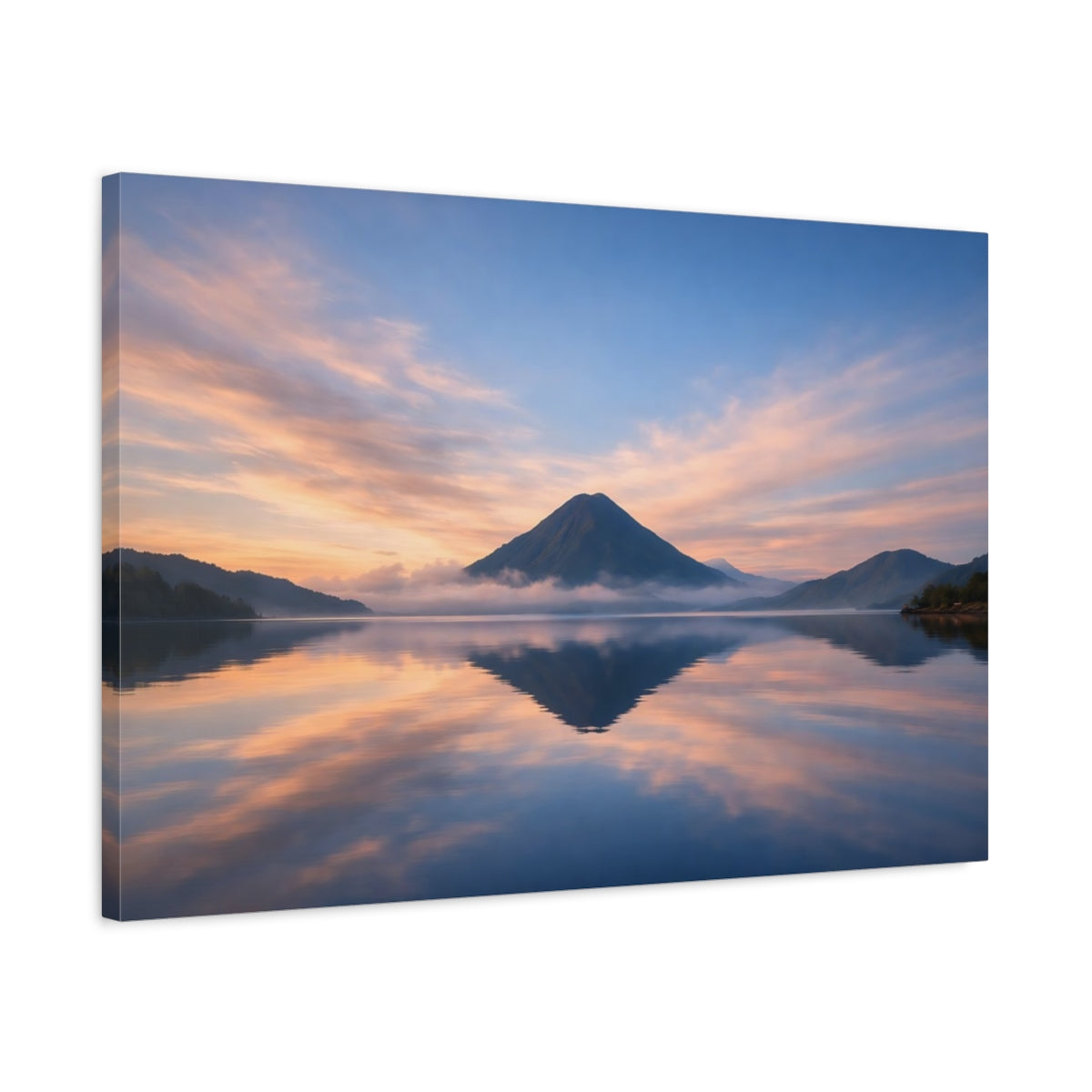 Side Mockup 2. Nature Mountain Blue And Orange shown as stretched canvas wall art