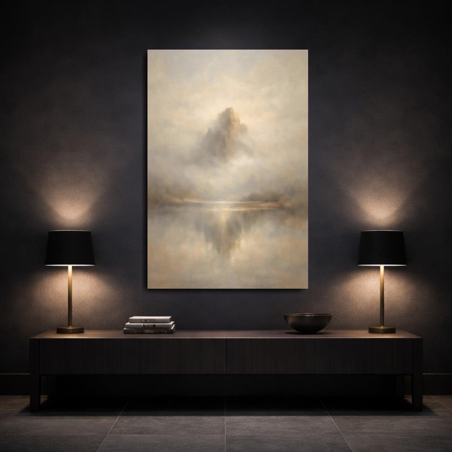 Mockup 2. Nature Mountain Brown Gold Landscape shown as stretched canvas wall art