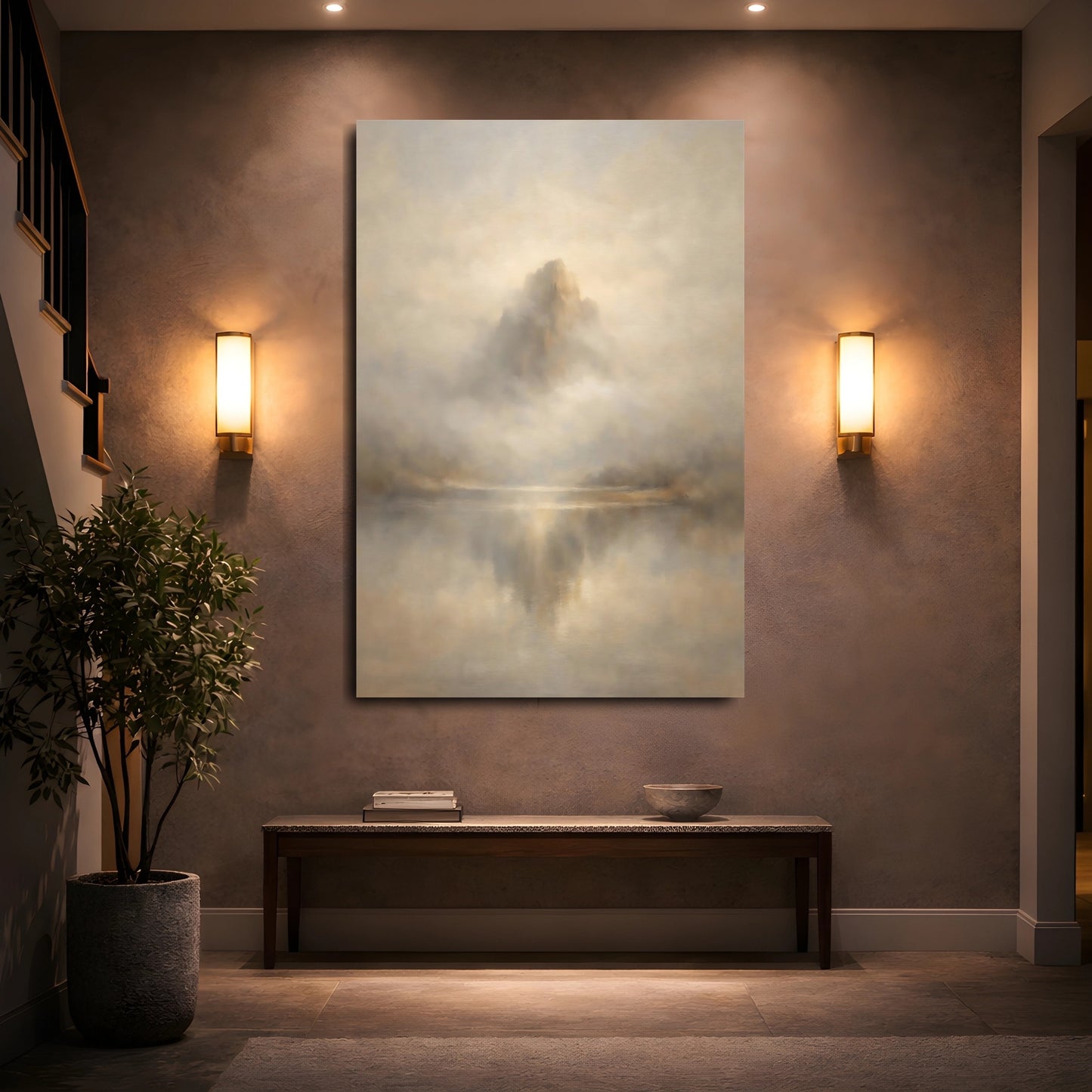 Mockup 4. Nature Mountain Brown Gold Landscape shown as stretched canvas wall art