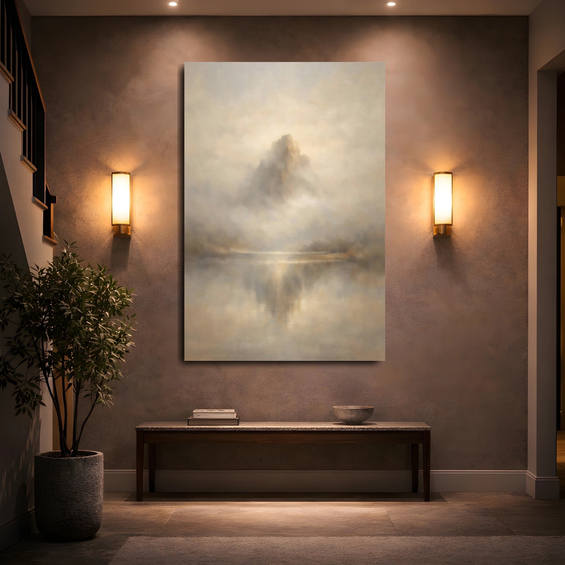 Mockup 4. Nature Mountain Brown Gold Landscape shown as stretched canvas wall art