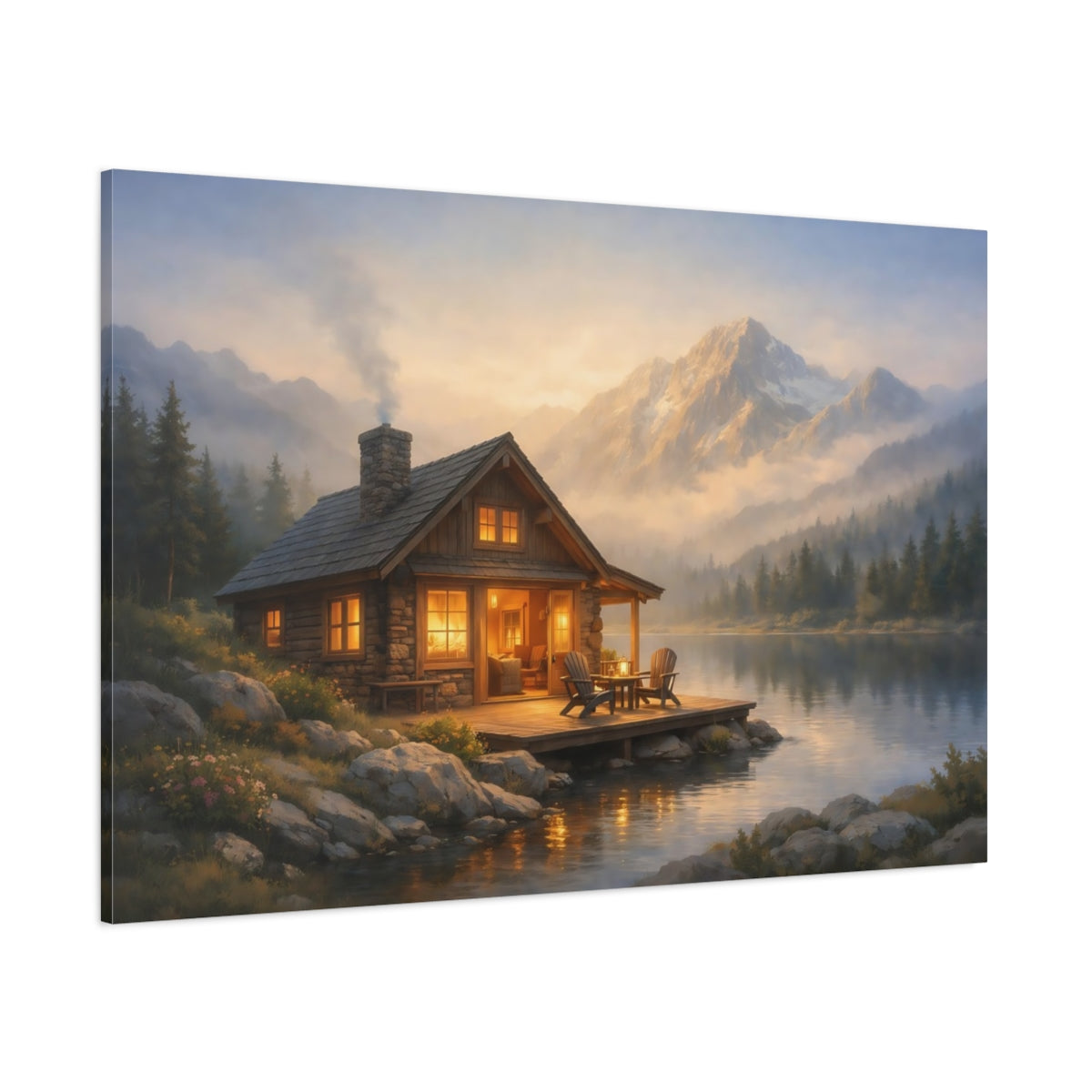 Nature Mountain Cabin Rustic Cabin Landscape shown as stretched canvas wall art