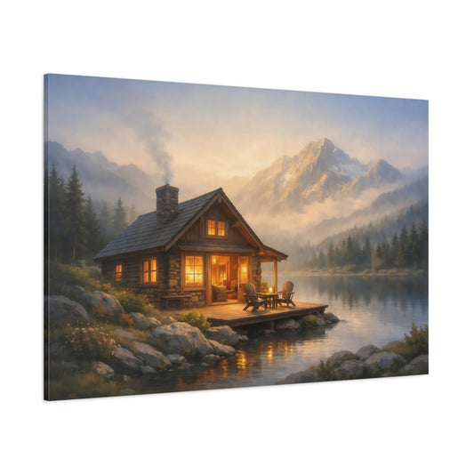 Nature Mountain Cabin Rustic Cabin Landscape shown as stretched canvas wall art