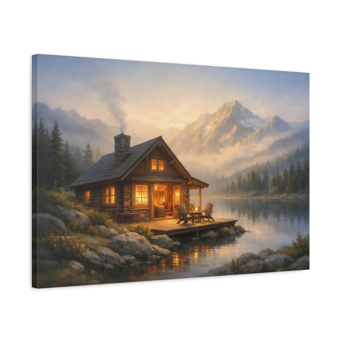 Nature Mountain Cabin Rustic Landscape - Canvas Wall Art Print - YesArtYes
