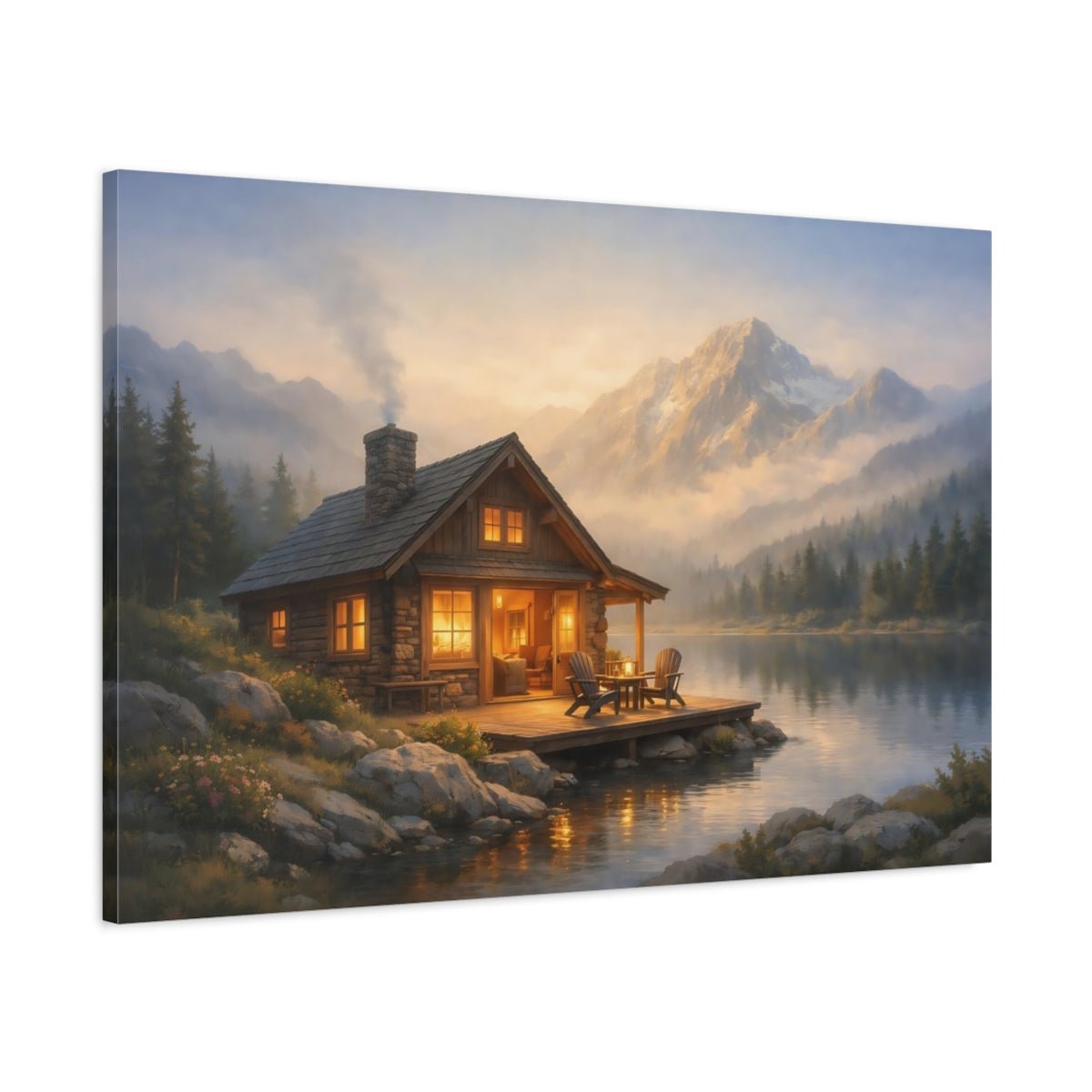 Nature Mountain Cabin Rustic Landscape - Canvas Wall Art Print - YesArtYes