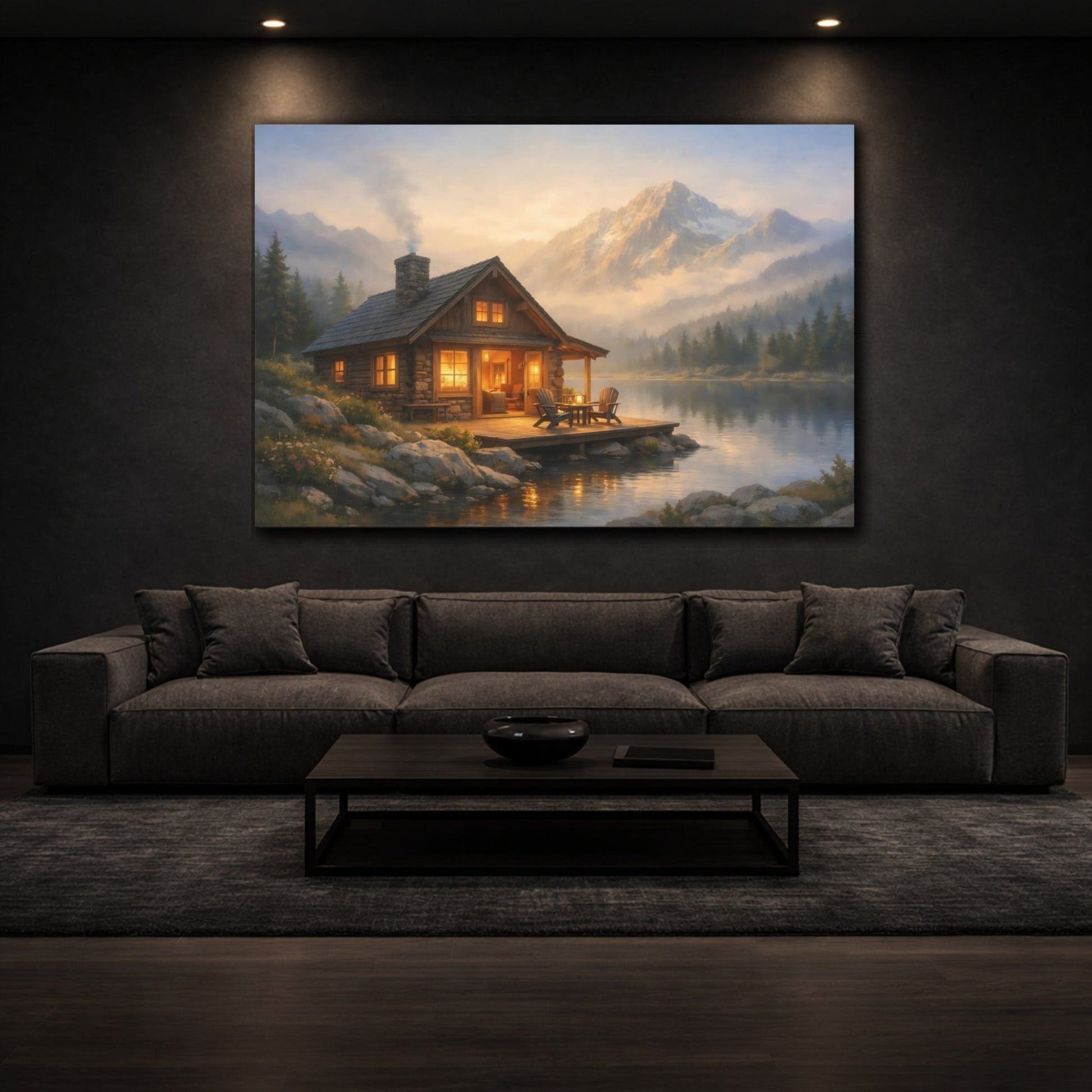Nature Mountain Cabin Rustic Landscape - Canvas Wall Art Print - YesArtYes