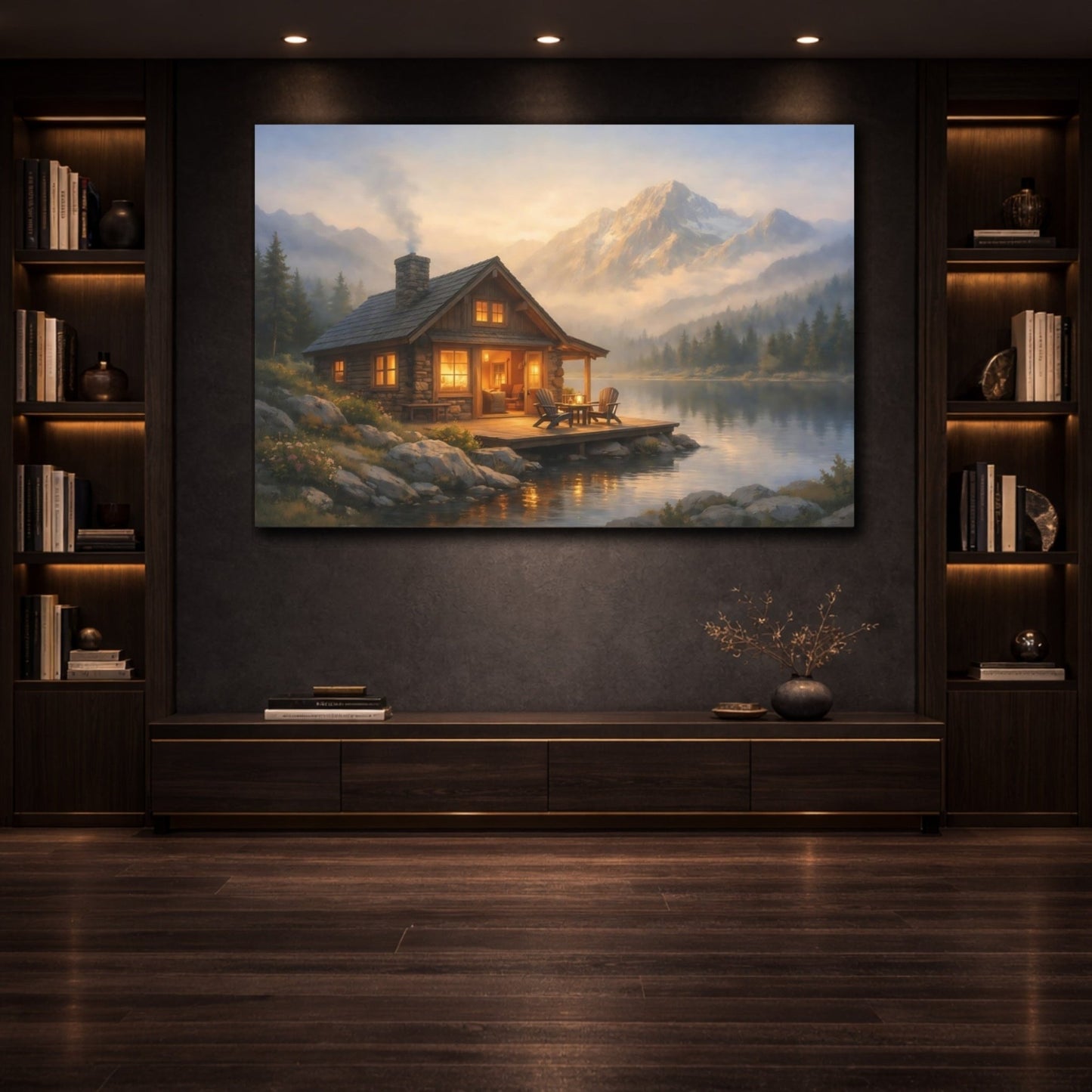 Nature Mountain Cabin Rustic Landscape - Canvas Wall Art Print - YesArtYes