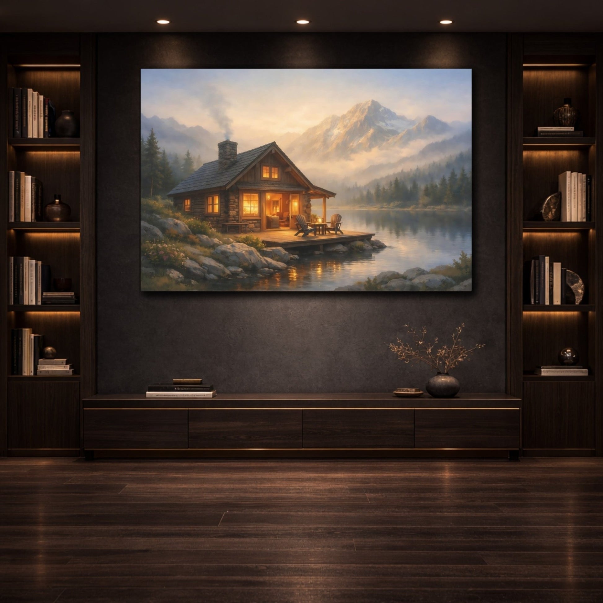 Nature Mountain Cabin Rustic Landscape - Canvas Wall Art Print - YesArtYes