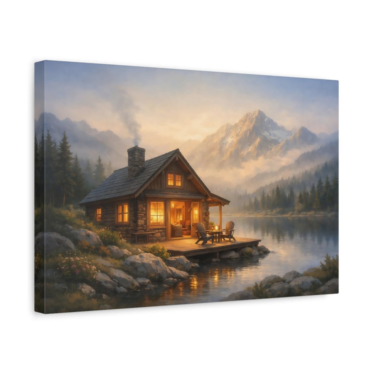 Nature Mountain Cabin Rustic Landscape - Canvas Wall Art Print - YesArtYes