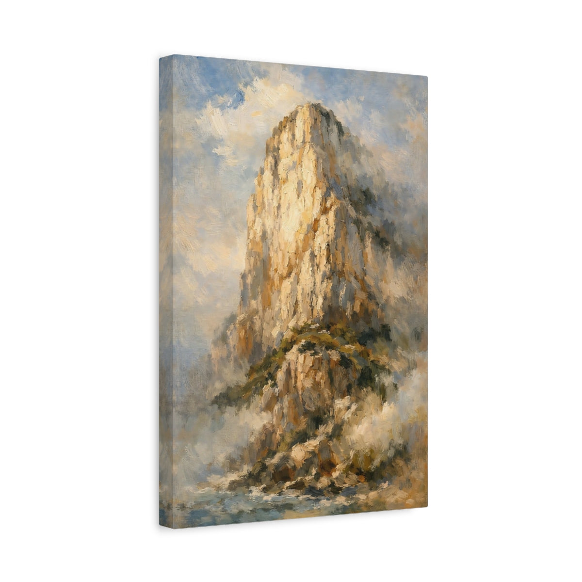 Side Mockup 4. Nature Mountain Cliff Golden Brown Mountain shown as stretched canvas wall art