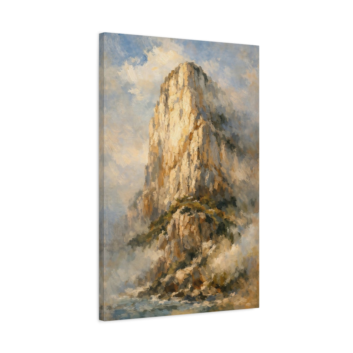 Side Mockup 2. Nature Mountain Cliff Golden Brown Mountain shown as stretched canvas wall art