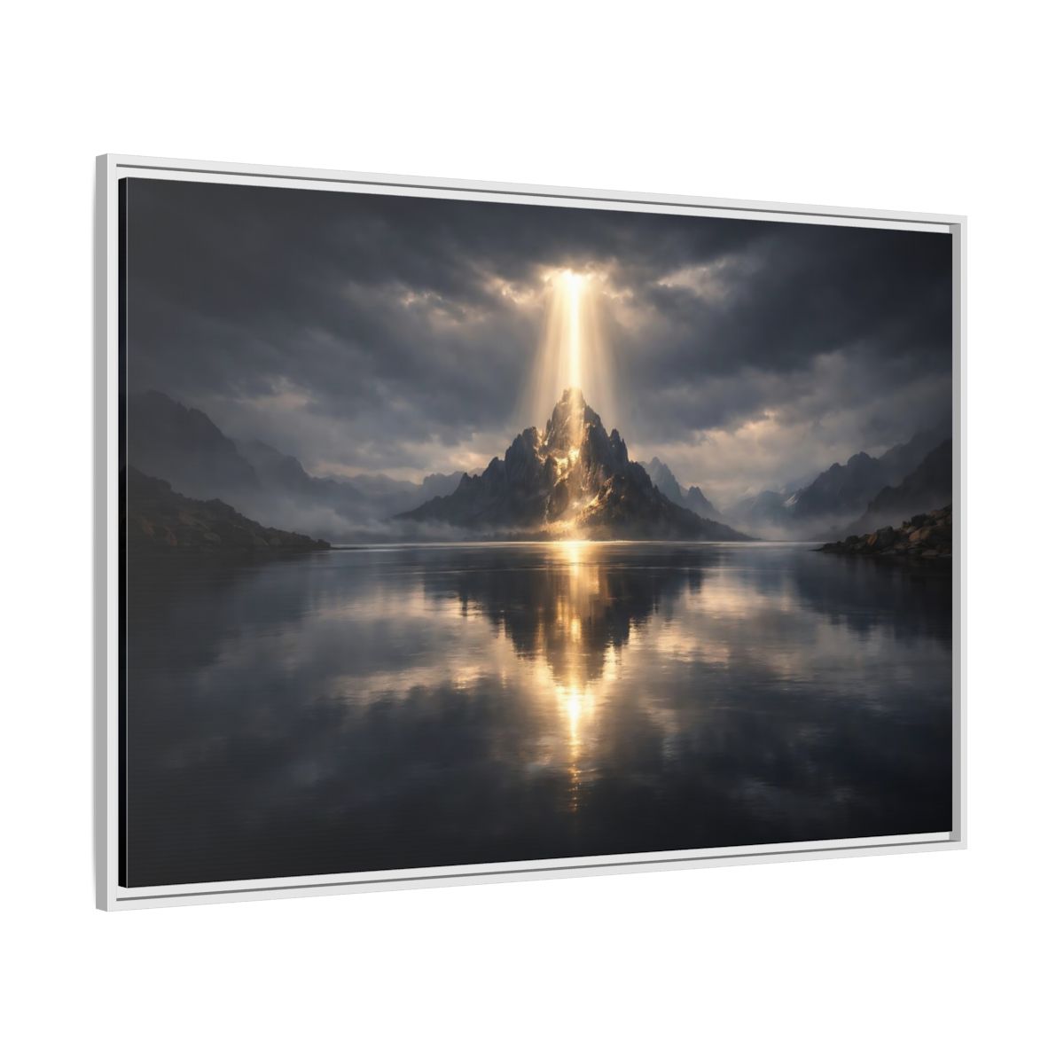 Side Mockup 7. Nature Mountain Dark Mountain Golden shown as stretched canvas wall art