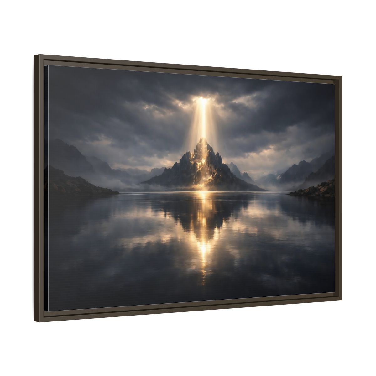 Side Mockup 9. Nature Mountain Dark Mountain Golden shown as stretched canvas wall art