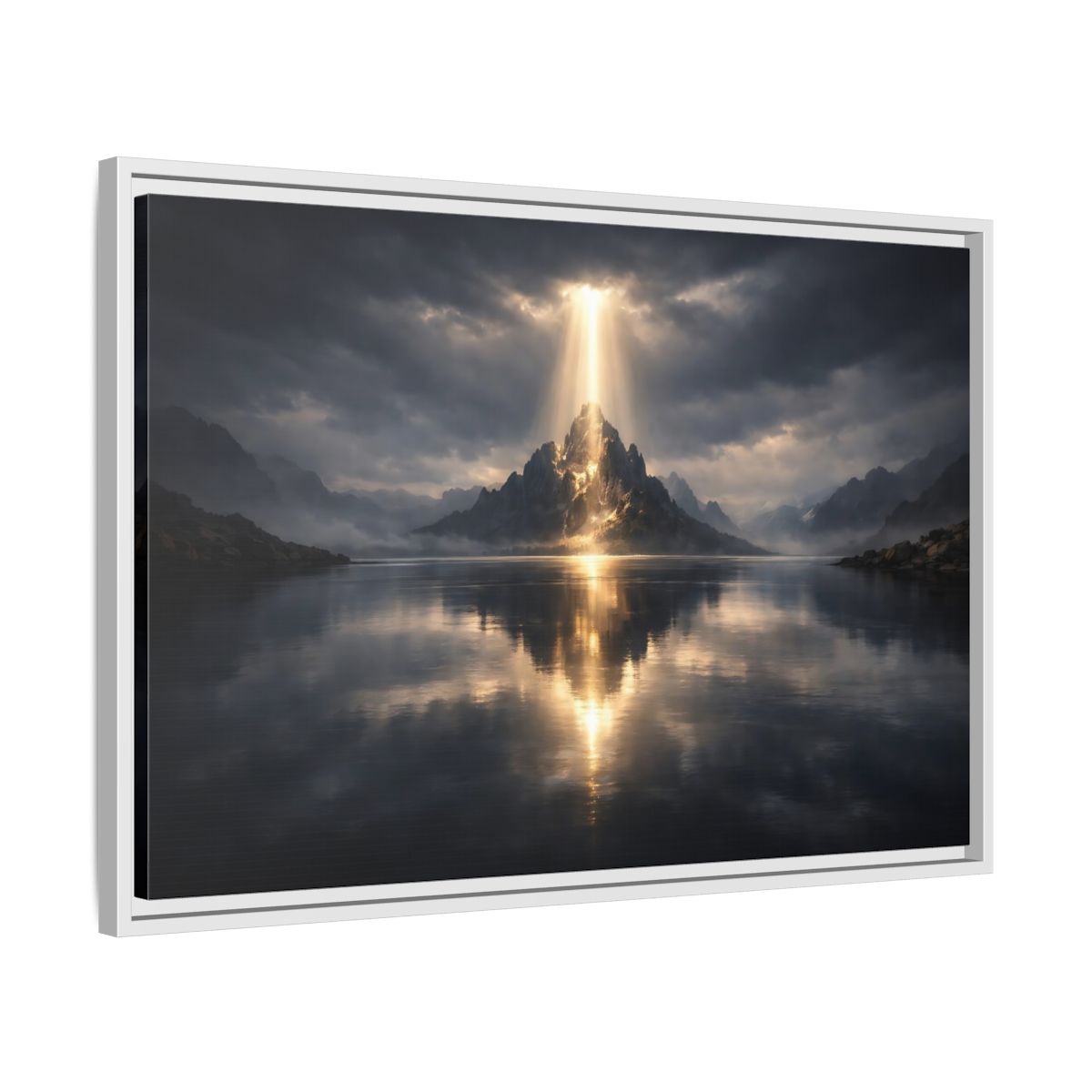 Side Mockup 10. Nature Mountain Dark Mountain Golden shown as stretched canvas wall art