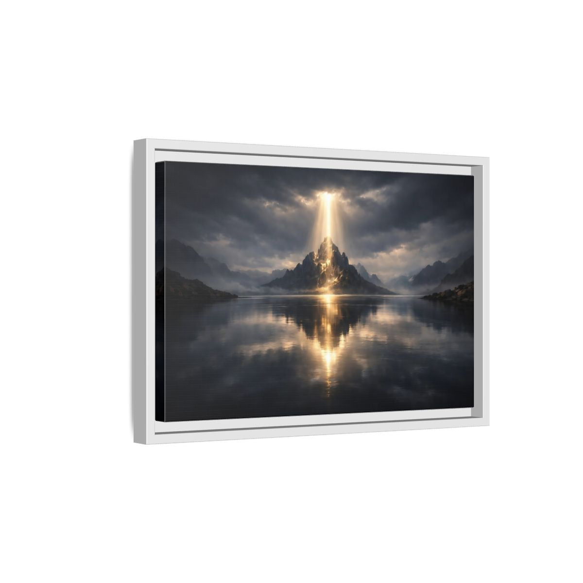 Side Mockup 4. Nature Mountain Dark Mountain Golden shown as stretched canvas wall art