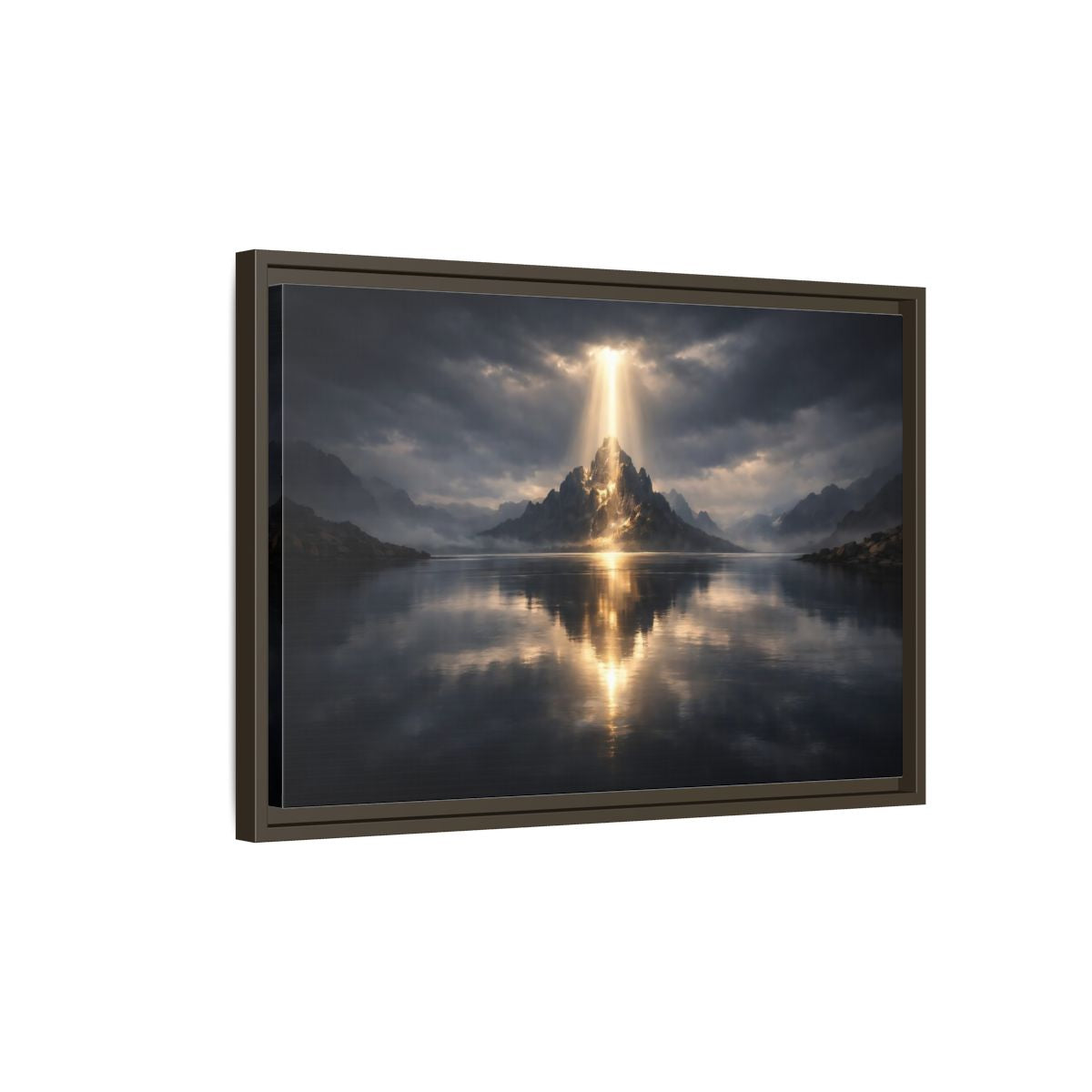 Side Mockup 2. Nature Mountain Dark Mountain Golden shown as stretched canvas wall art