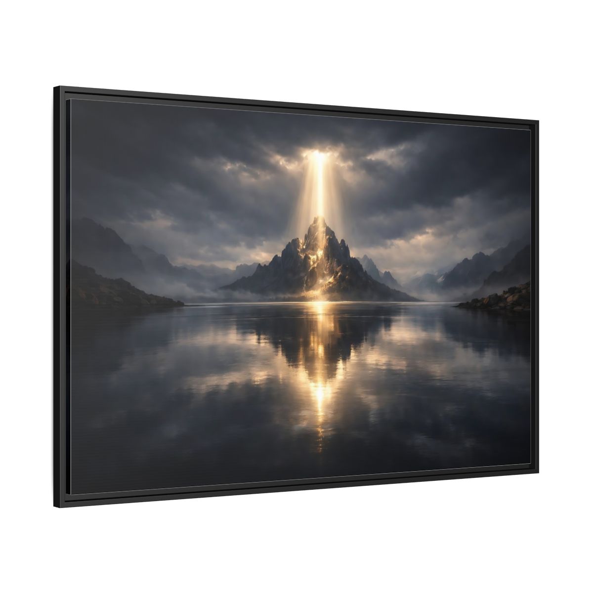 Side Mockup 12. Nature Mountain Dark Mountain Golden shown as stretched canvas wall art