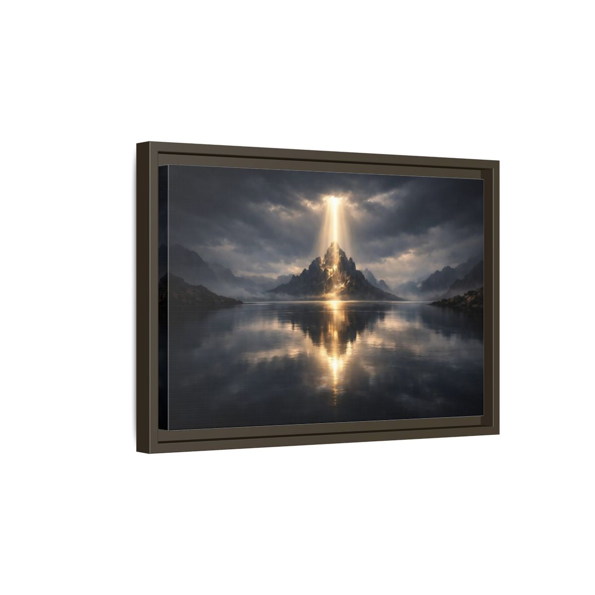 Side Mockup 5. Nature Mountain Dark Mountain Golden shown as stretched canvas wall art
