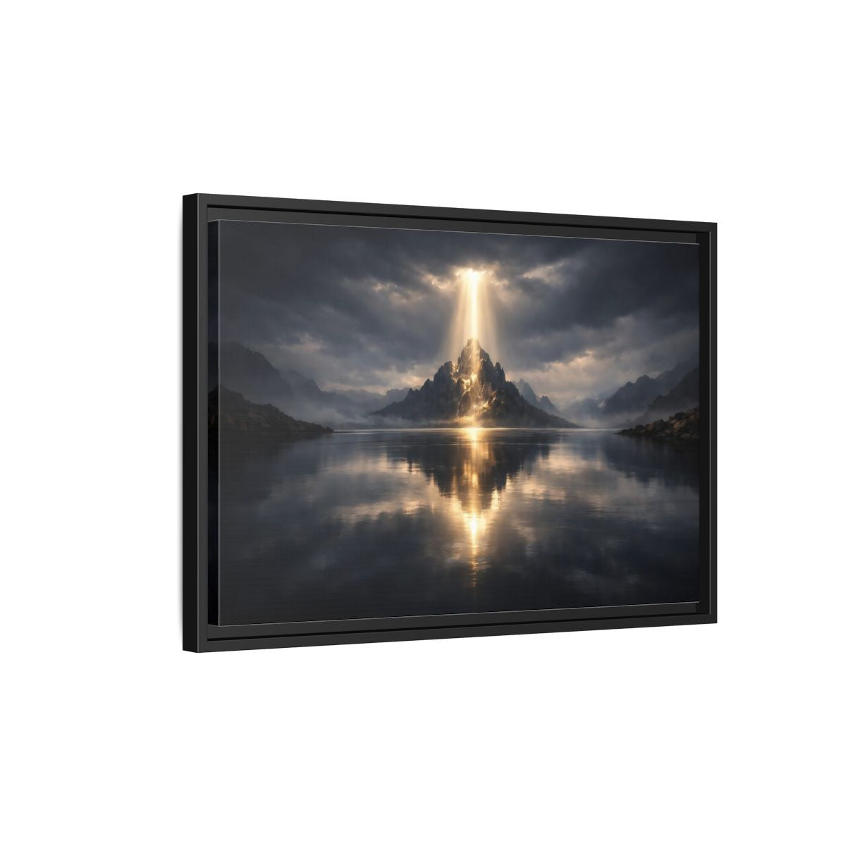 Side Mockup 3. Nature Mountain Dark Mountain Golden shown as stretched canvas wall art