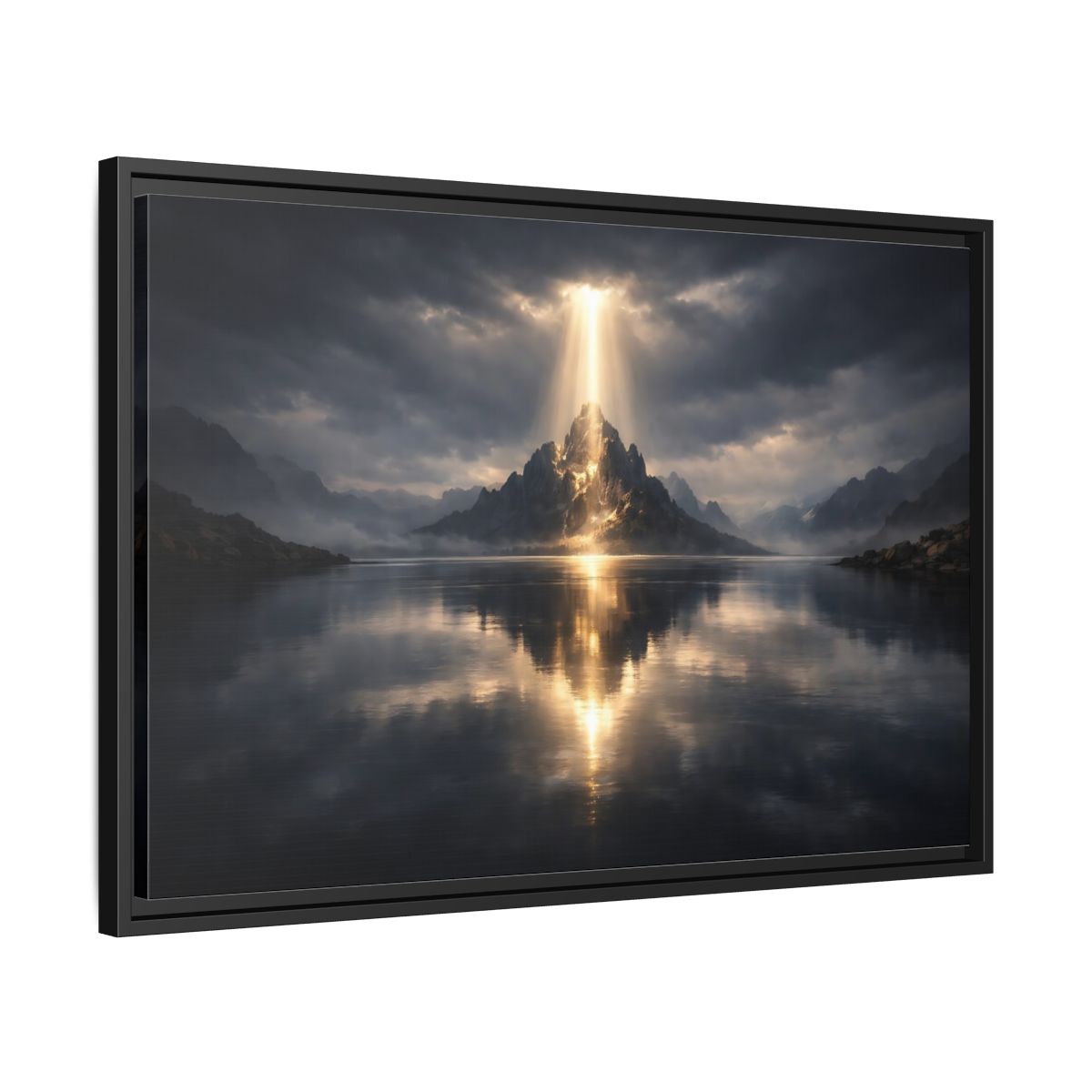 Side Mockup 14. Nature Mountain Dark Mountain Golden shown as stretched canvas wall art