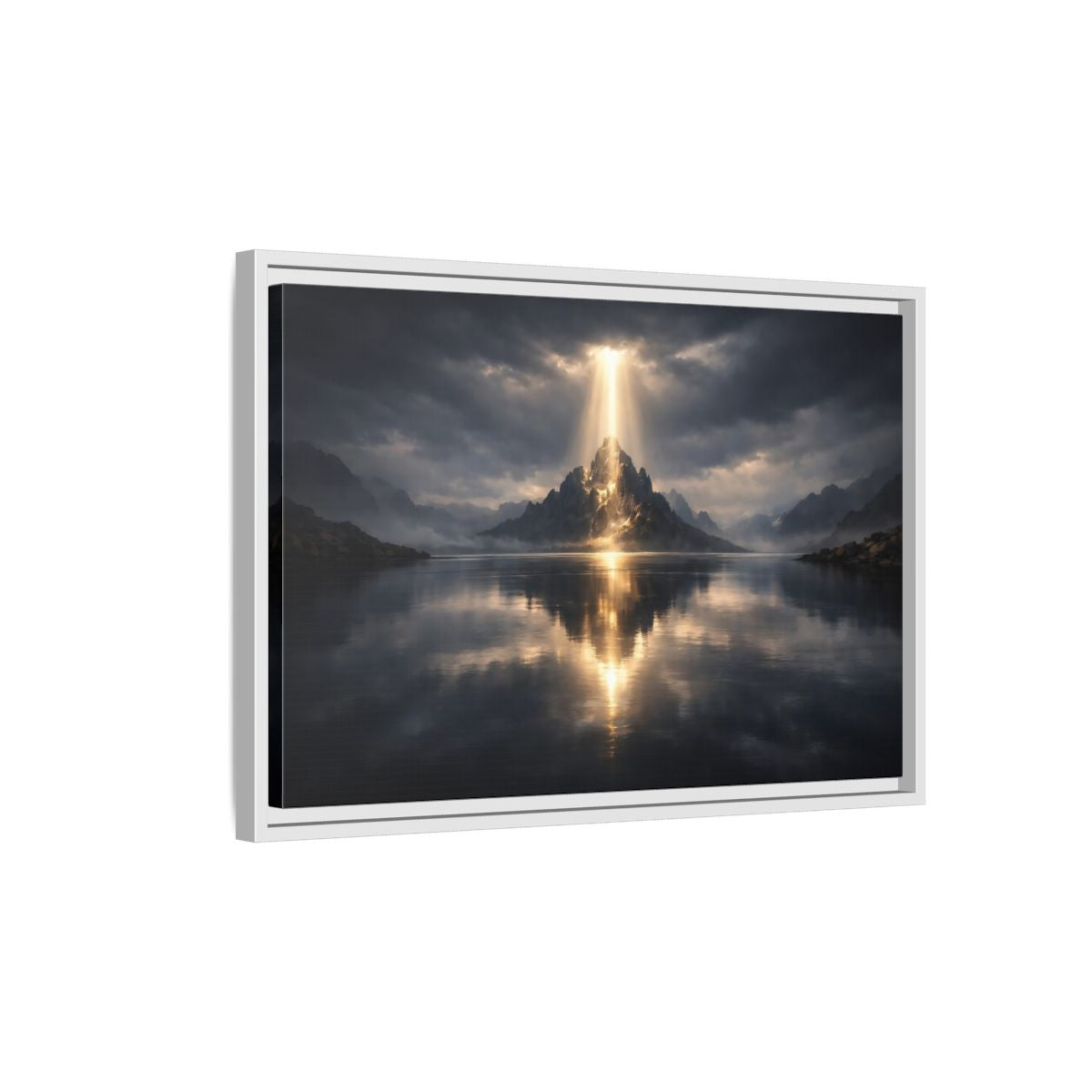 Side Mockup 1. Nature Mountain Dark Mountain Golden shown as stretched canvas wall art