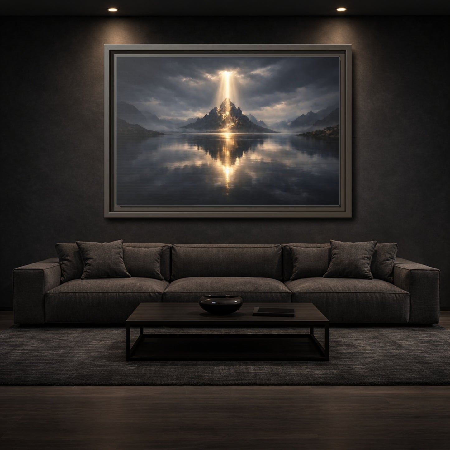Mockup 2. Nature Mountain Dark Mountain Golden shown as stretched canvas wall art