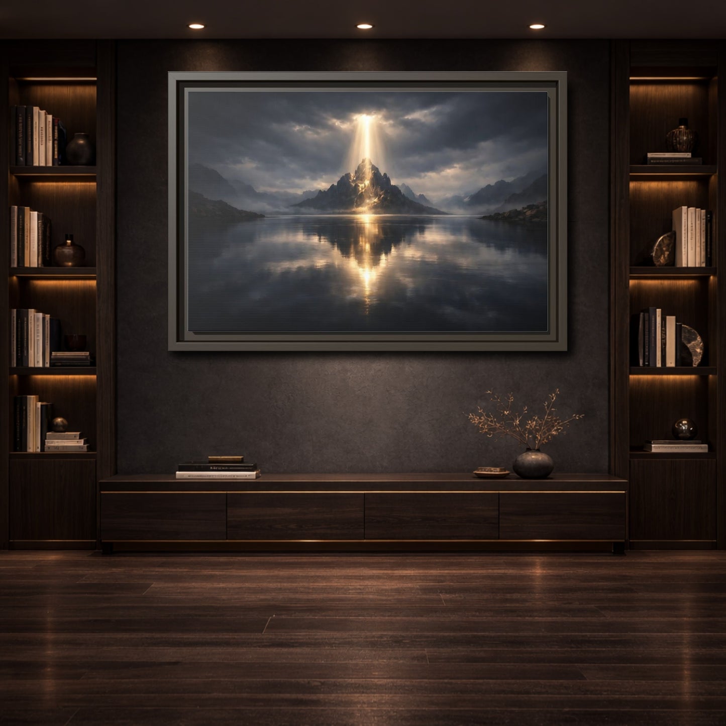 Mockup 3. Nature Mountain Dark Mountain Golden shown as stretched canvas wall art