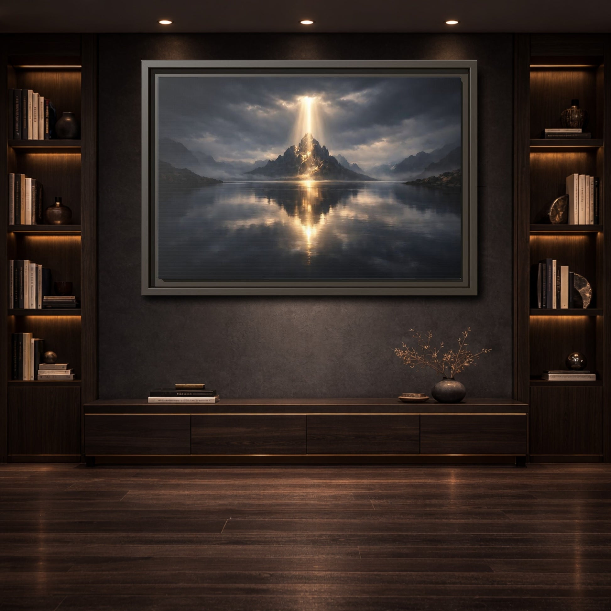 Mockup 3. Nature Mountain Dark Mountain Golden shown as stretched canvas wall art