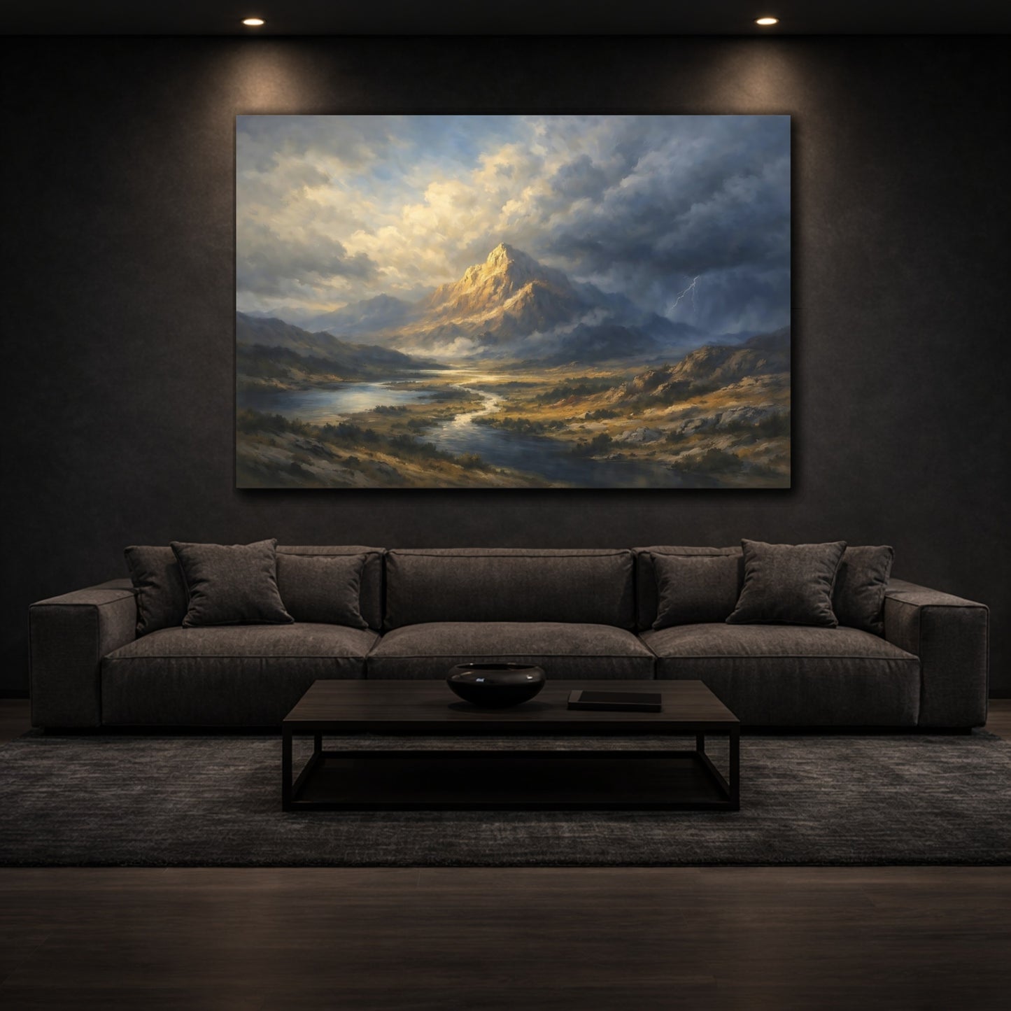Mockup 2. Nature Mountain Dramatic Mountain shown as stretched canvas wall art