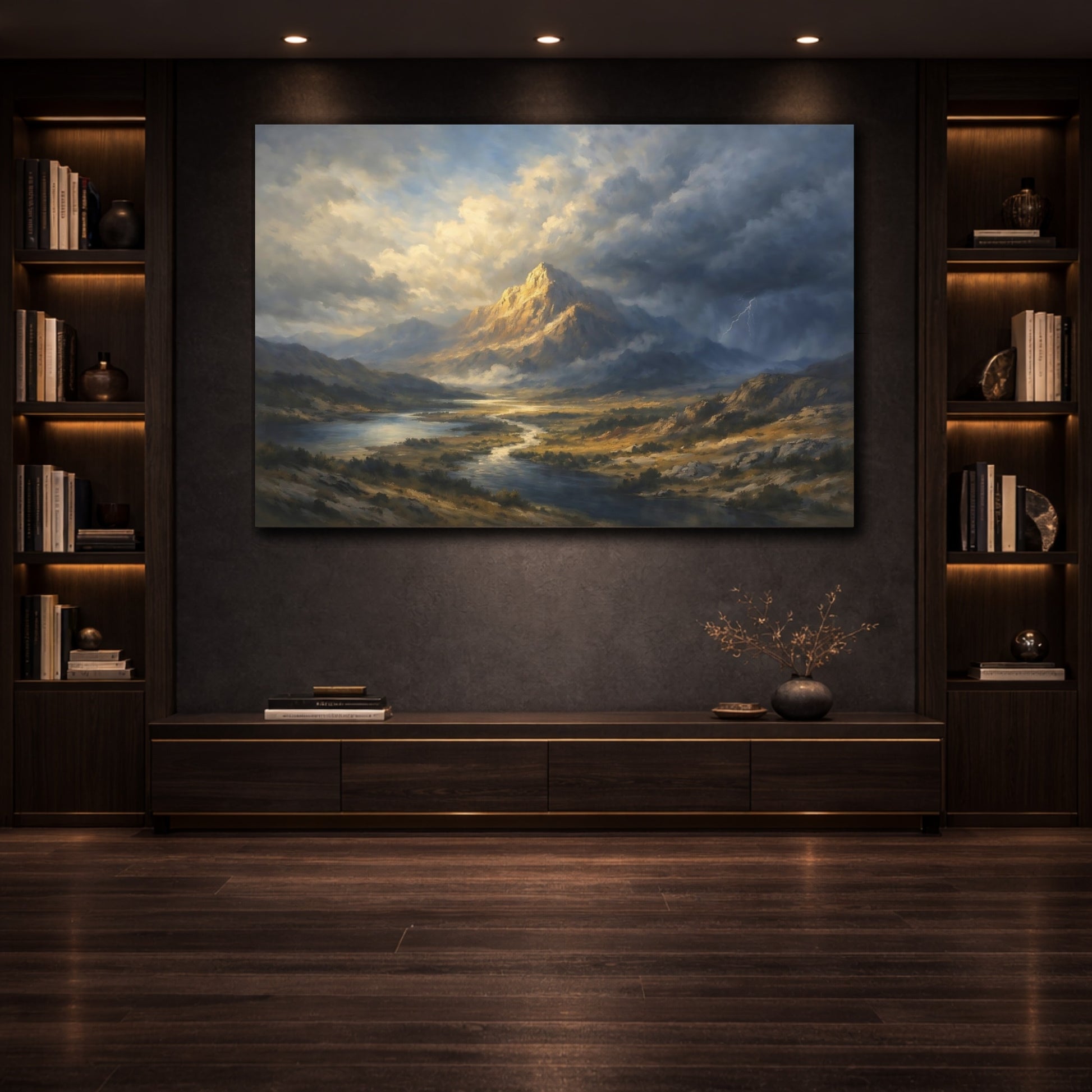Mockup 3. Nature Mountain Dramatic Mountain shown as stretched canvas wall art
