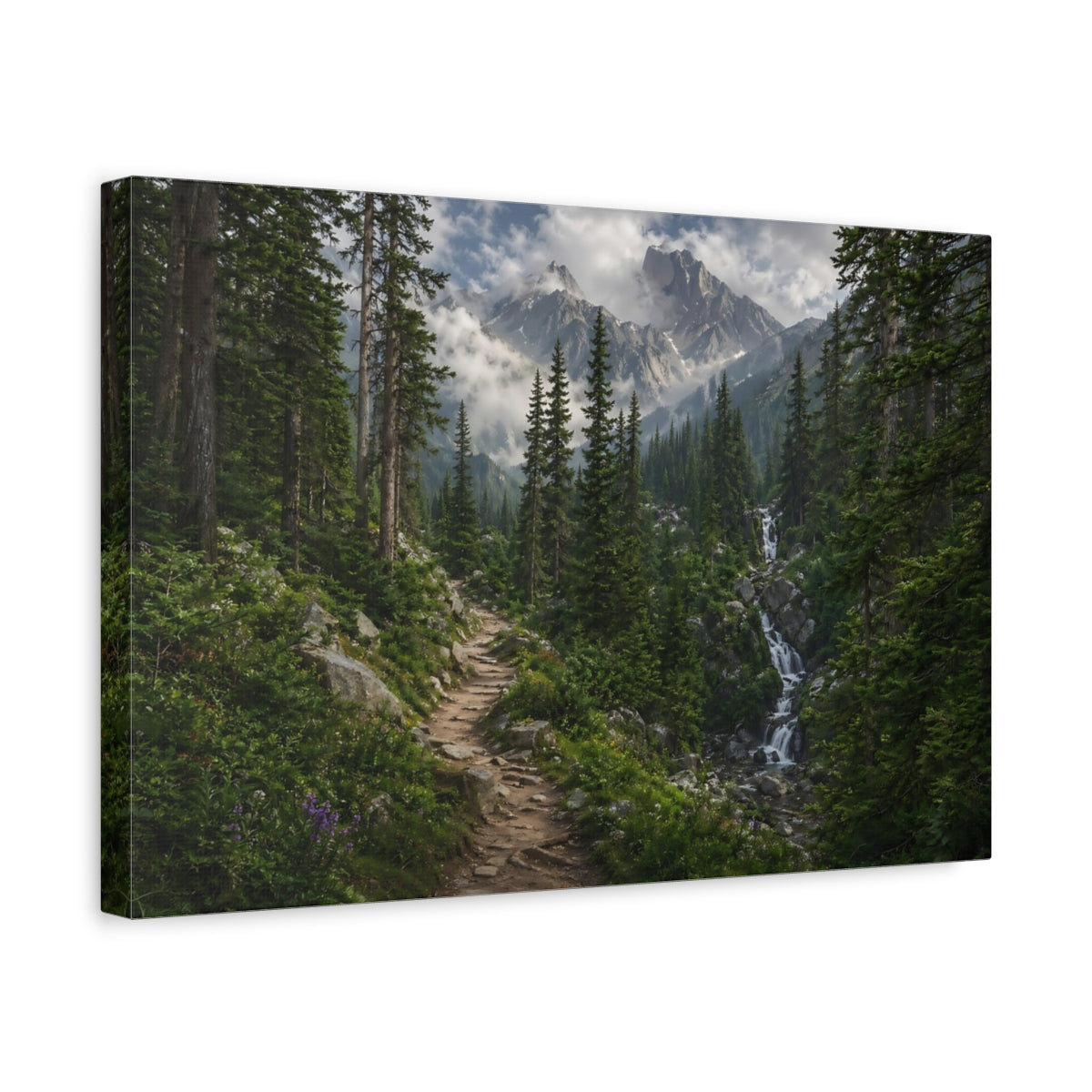 Side Mockup 4. Nature Mountain Forest Green Mountain Forest shown as stretched canvas wall art