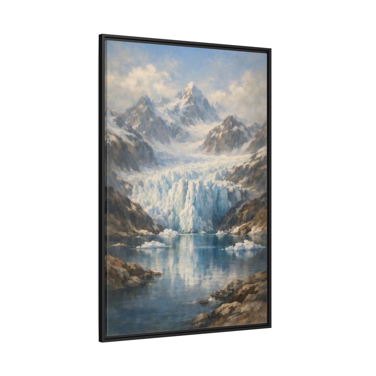 Main Mockup. Nature Mountain Glacier Icy Blue shown as stretched canvas wall art