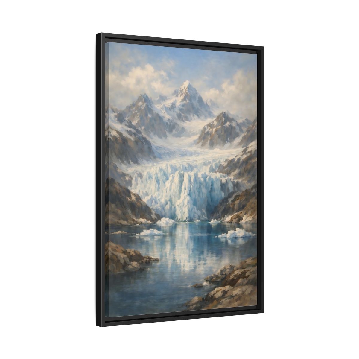 Side Mockup 14. Nature Mountain Glacier Icy Blue shown as stretched canvas wall art