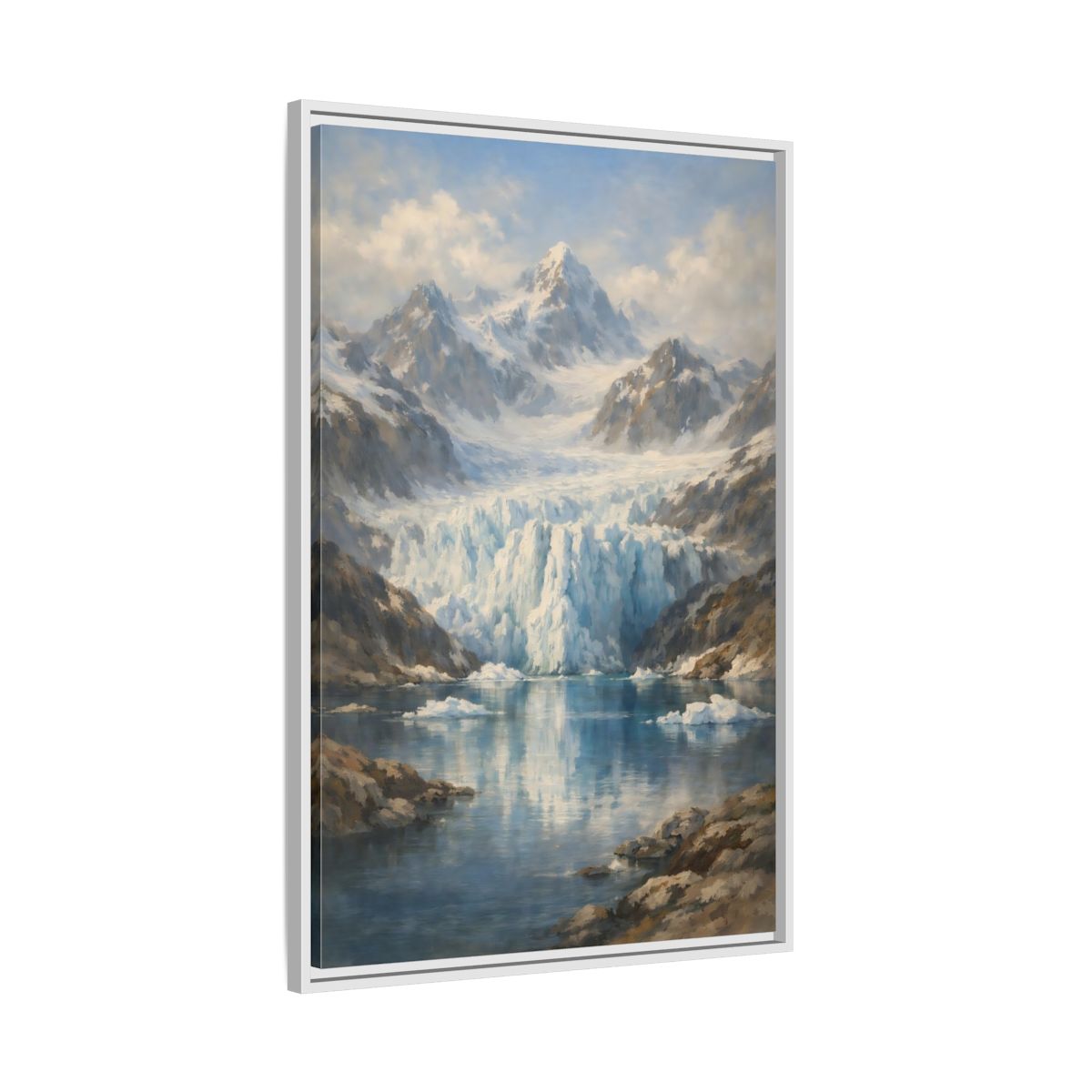 Side Mockup 9. Nature Mountain Glacier Icy Blue shown as stretched canvas wall art