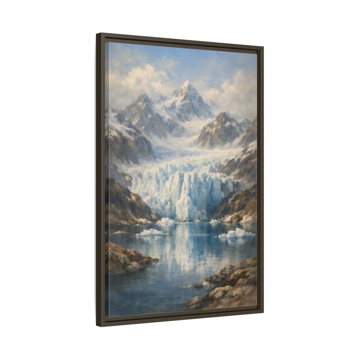 Side Mockup 12. Nature Mountain Glacier Icy Blue shown as stretched canvas wall art