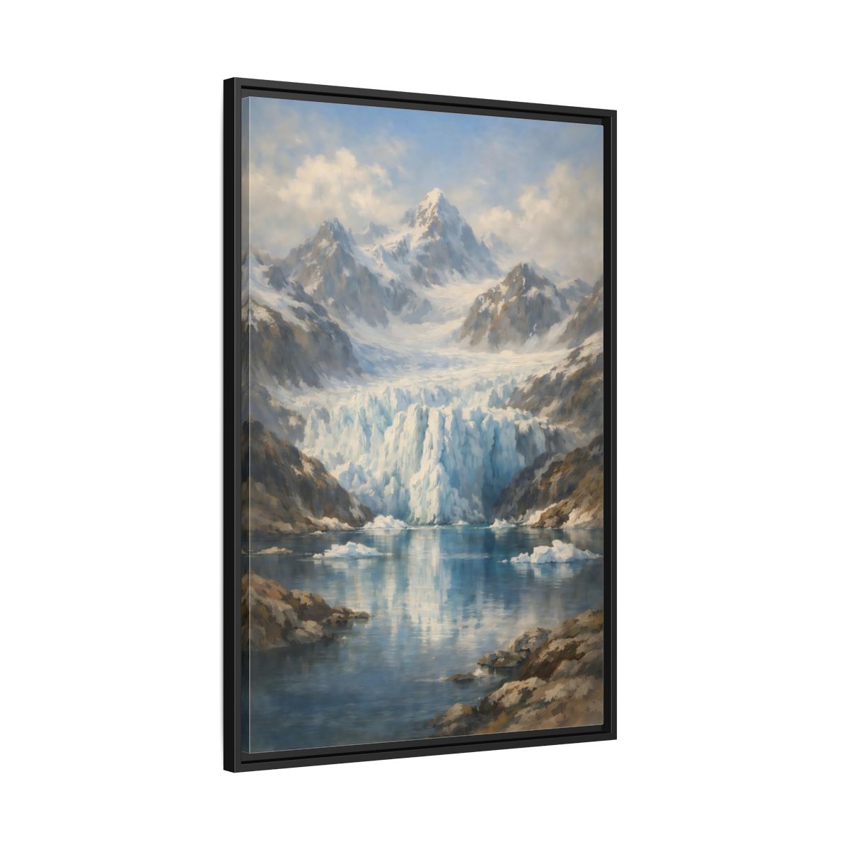 Side Mockup 13. Nature Mountain Glacier Icy Blue shown as stretched canvas wall art
