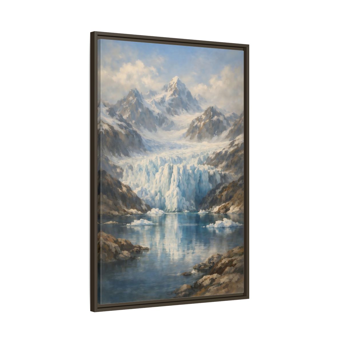 Side Mockup 10. Nature Mountain Glacier Icy Blue shown as stretched canvas wall art