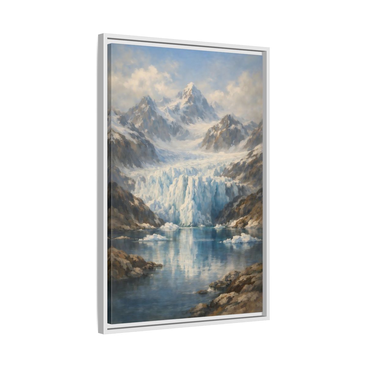 Side Mockup 11. Nature Mountain Glacier Icy Blue shown as stretched canvas wall art