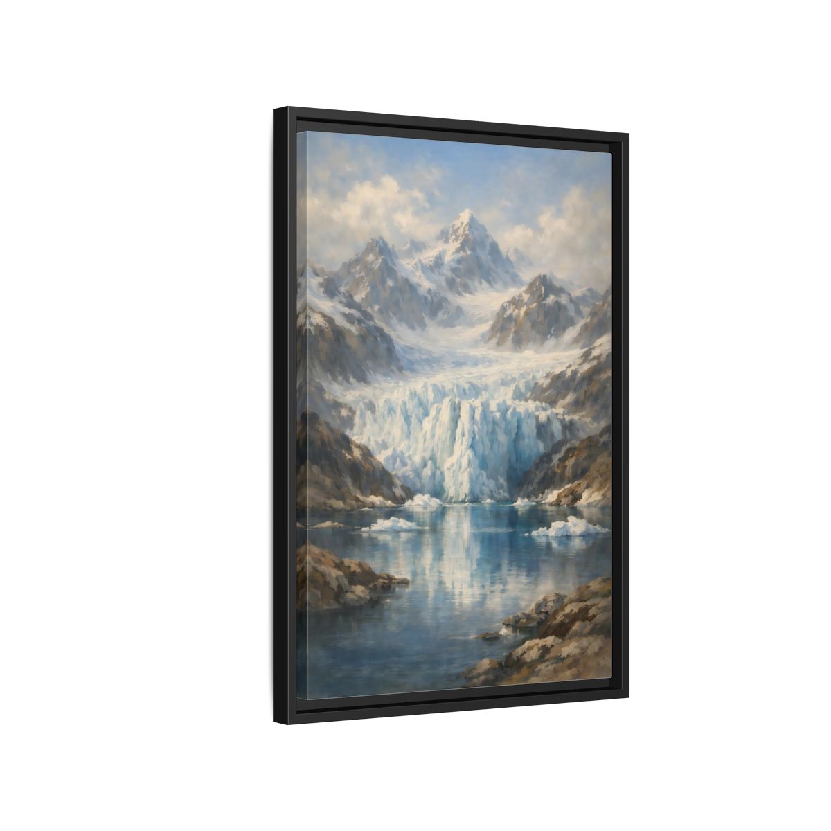 Side Mockup 3. Nature Mountain Glacier Icy Blue shown as stretched canvas wall art