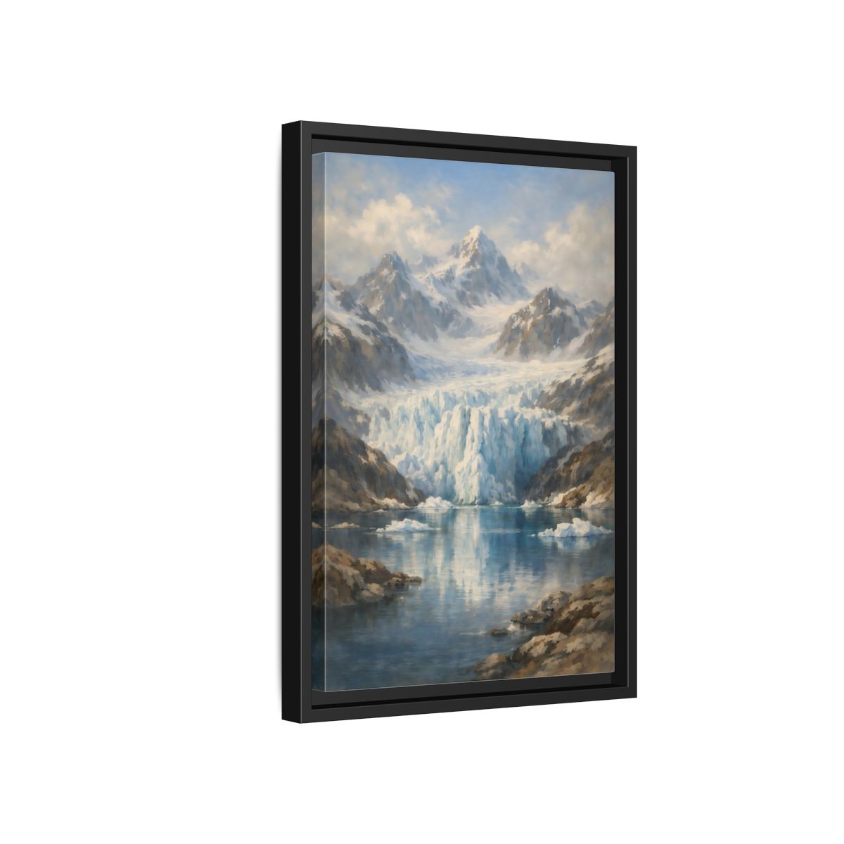 Side Mockup 6. Nature Mountain Glacier Icy Blue shown as stretched canvas wall art