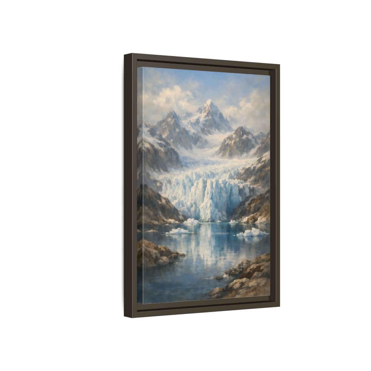 Side Mockup 5. Nature Mountain Glacier Icy Blue shown as stretched canvas wall art