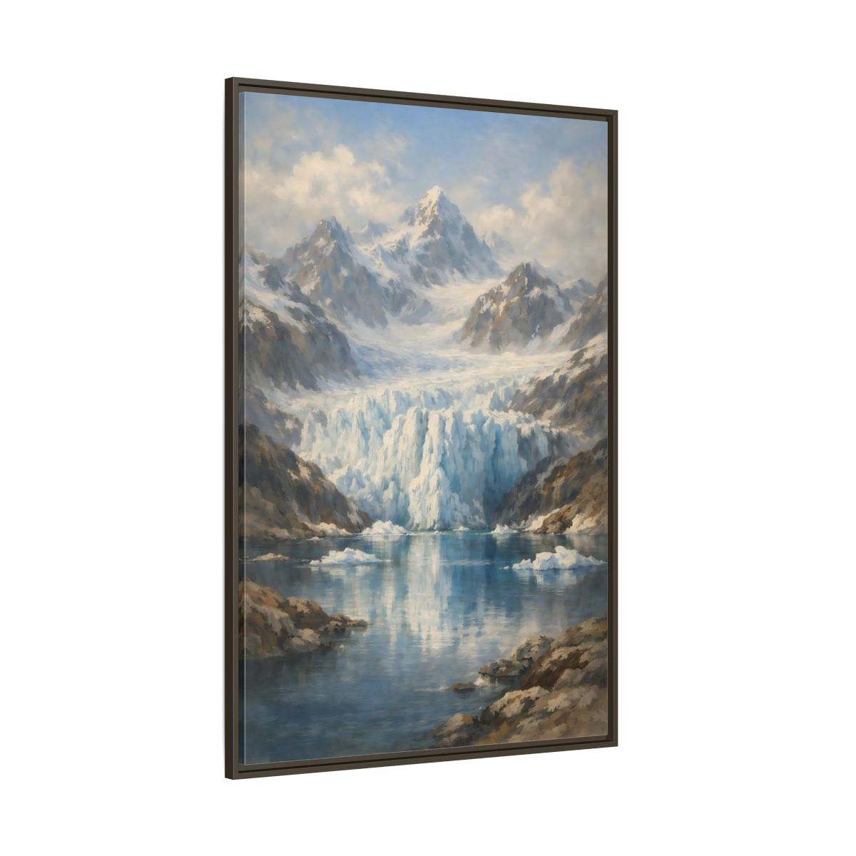 Side Mockup 8. Nature Mountain Glacier Icy Blue shown as stretched canvas wall art