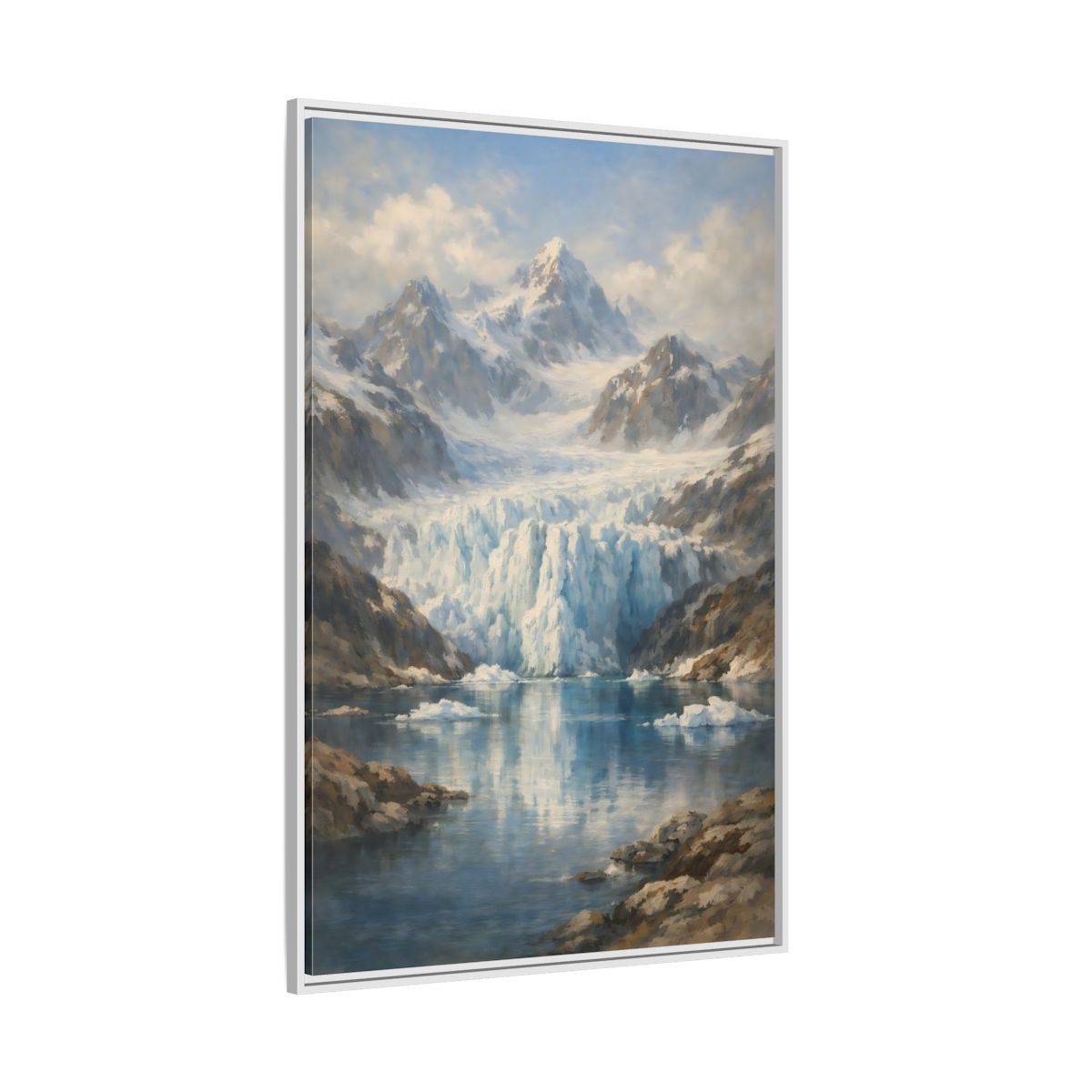 Side Mockup 7. Nature Mountain Glacier Icy Blue shown as stretched canvas wall art