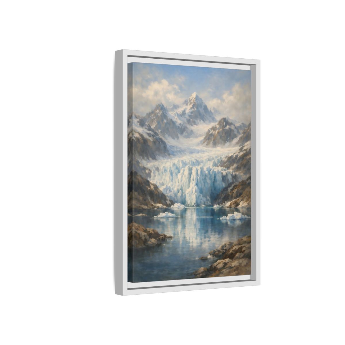 Side Mockup 4. Nature Mountain Glacier Icy Blue shown as stretched canvas wall art