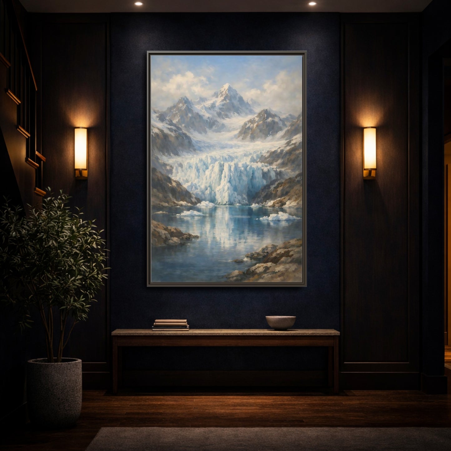 Mockup 3. Nature Mountain Glacier Icy Blue shown as stretched canvas wall art