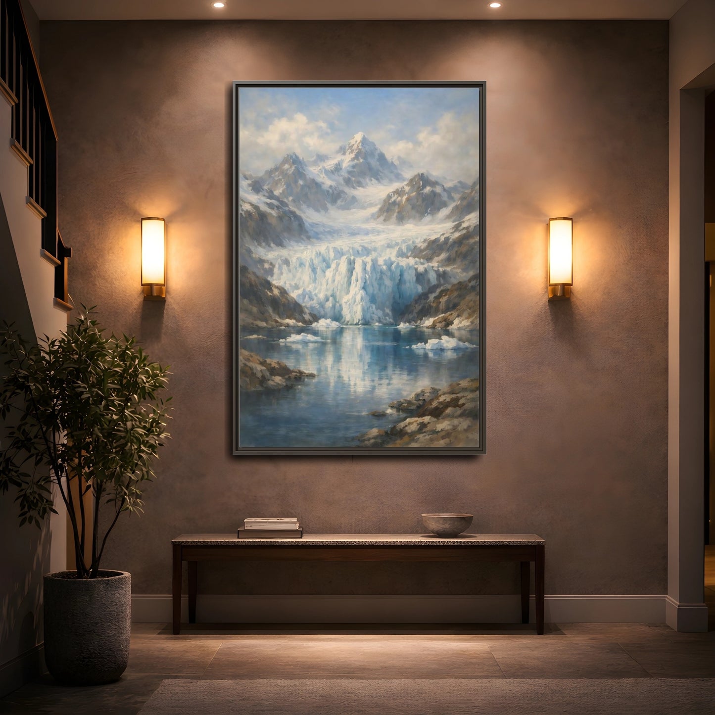 Mockup 4. Nature Mountain Glacier Icy Blue shown as stretched canvas wall art