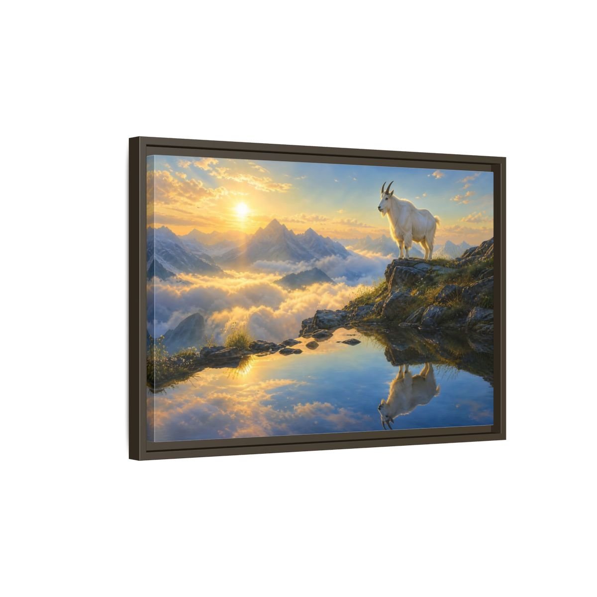 Nature Mountain Goat Sunset Framed Canvas Wall Art Print – realistic Living Room, Above Couch - YesArtYes