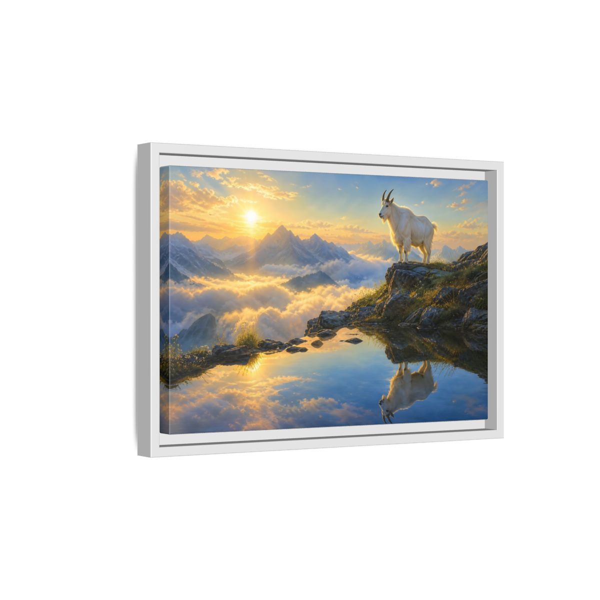 Side Mockup 4. Nature Mountain Goat Mountain Goat Sunset shown as stretched canvas wall art