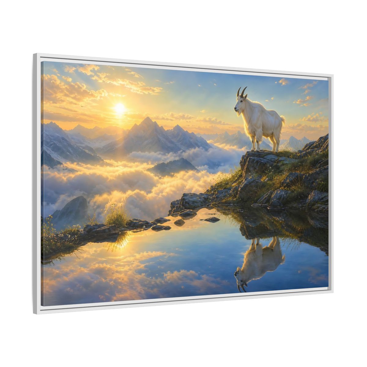 Side Mockup 7. Nature Mountain Goat Mountain Goat Sunset shown as stretched canvas wall art