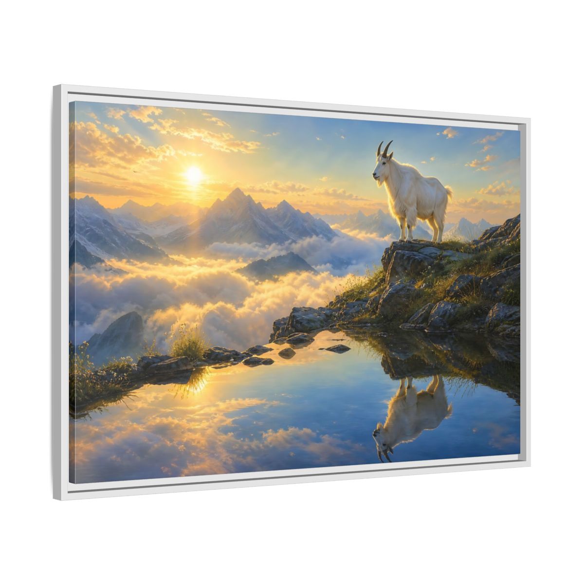 Side Mockup 9. Nature Mountain Goat Mountain Goat Sunset shown as stretched canvas wall art
