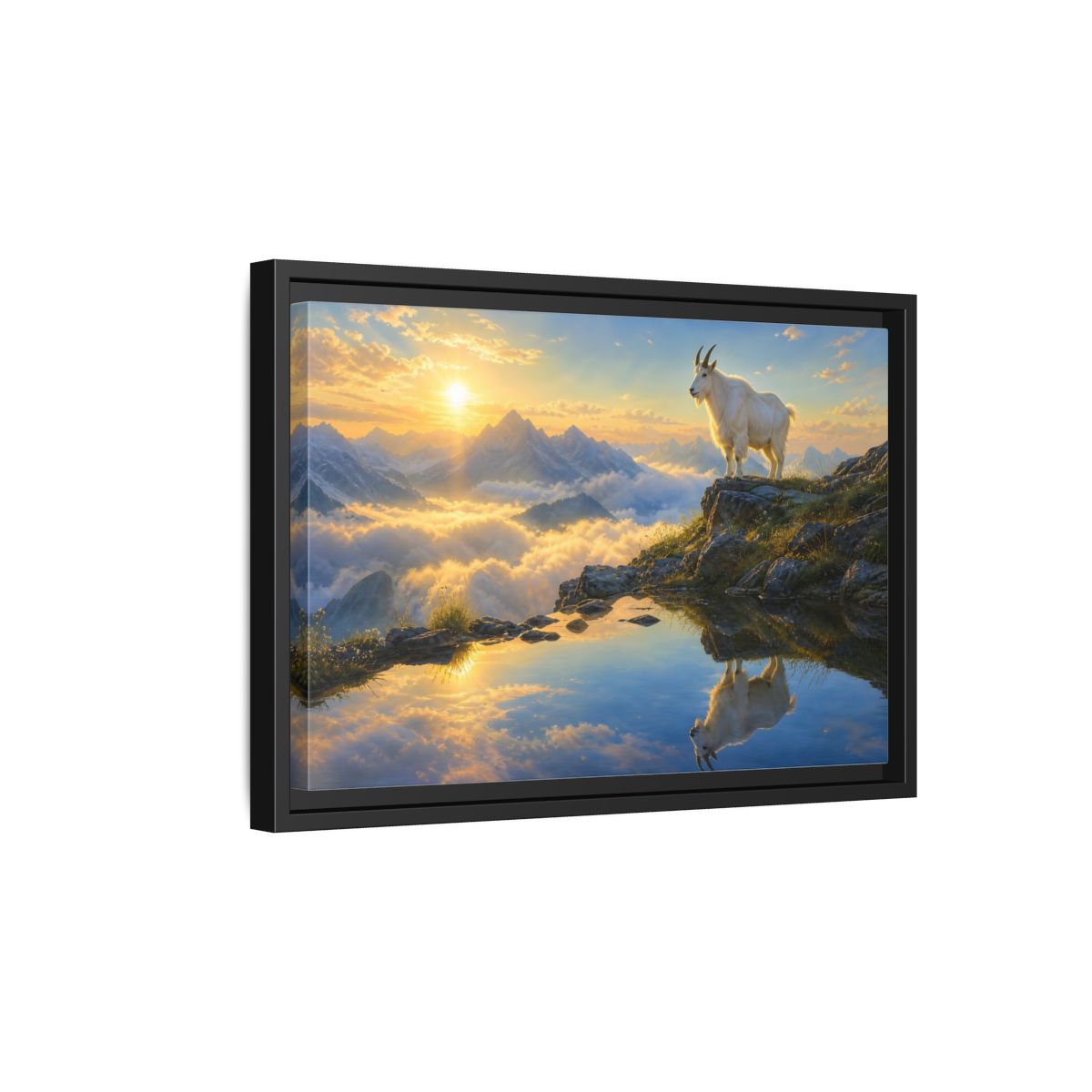 Side Mockup 6. Nature Mountain Goat Mountain Goat Sunset shown as stretched canvas wall art